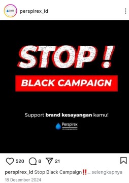 Unggahan akan adanya Black Campaign terhadap produknya di akun resmi Perspirex. [Instagram]